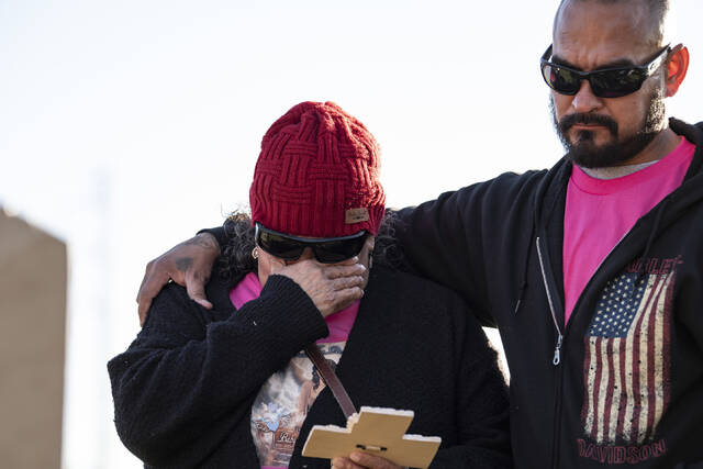Pedro Soto, right, Savanahs father, comforts Rachel Soto, left, Savanahs grandmother, at a vigil for Savanah Soto, 18, and her unborn baby Fabian at Kenwood Park on Thursday, Dec. 28, 2023 in San Antonio, Texas. Authorities say Soto and boyfriend Matthew Guerra were found earlier this week with gunshot wounds in a car and may have been dead for days.
Salgu Wissmath | The San Antonio Express-News via AP