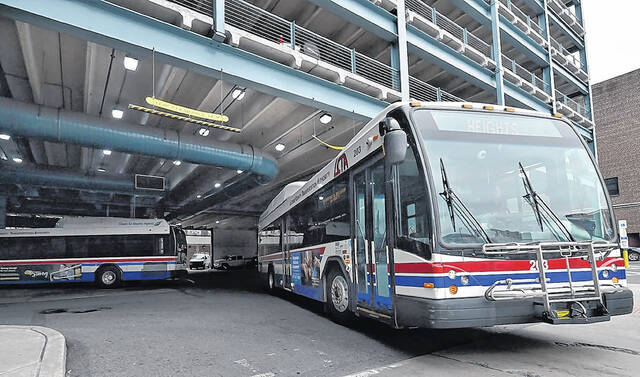 An LCTA bus leaves the Wilkes-Barre intermodal center.
                                 Times Leader File Photo