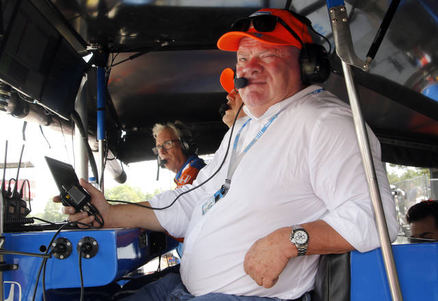 Car owner Chip Ganassi looks on from pit road during an IndyCar race at Mid-Ohio Sports Car Course in Lexington, Ohio, on Sunday.